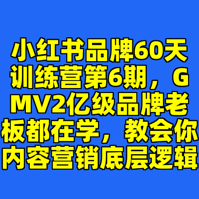 小红书品牌60天训练营第6期，GMV2亿级品牌老板都在学，教会你内容营销底层逻辑