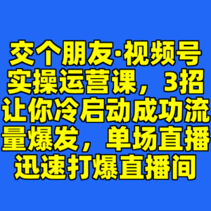 交个朋友·视频号实操运营课，3招让你冷启动成功流量爆发，单场直播迅速打爆直播间-cc资源站