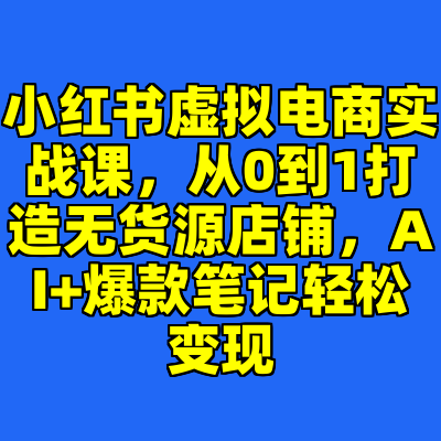 小红书虚拟电商实战课，从0到1打造无货源店铺，AI+爆款笔记轻松变现