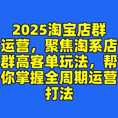 2025淘宝店群运营，聚焦淘系店群高客单玩法，帮你掌握全周期运营打法