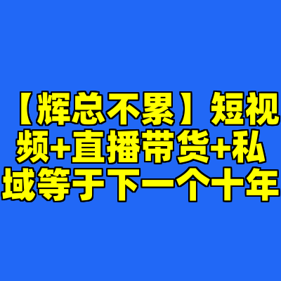【辉总不累】短视频+直播带货+私域等于下一个十年