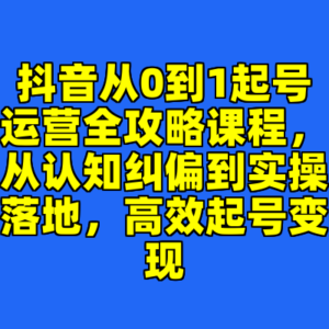 抖音从0到1起号运营全攻略课程，从认知纠偏到实操落地，高效起号变现-cc资源站