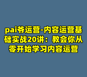 pai爷运营-内容运营基础实战20讲：教会你从零开始学习内容运营-cc资源站