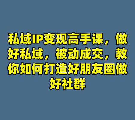 私域IP变现高手课，做好私域，被动成交，教你如何打造好朋友圈做好社群