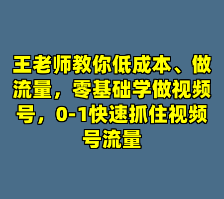 王老师教你低成本、做流量，零基础学做视频号，0-1快速抓住视频号流量