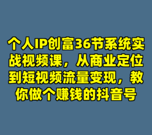 个人IP创富36节系统实战视频课，从商业定位到短视频流量变现，教你做个赚钱的抖音号-cc资源站