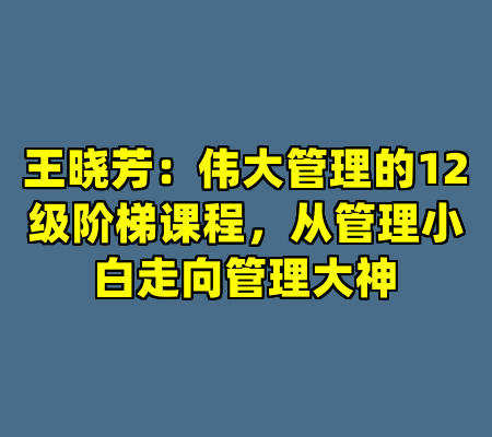 王晓芳：伟大管理的12级阶梯课程，从管理小白走向管理大神