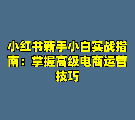 小红书新手小白实战指南：掌握高级电商运营技巧