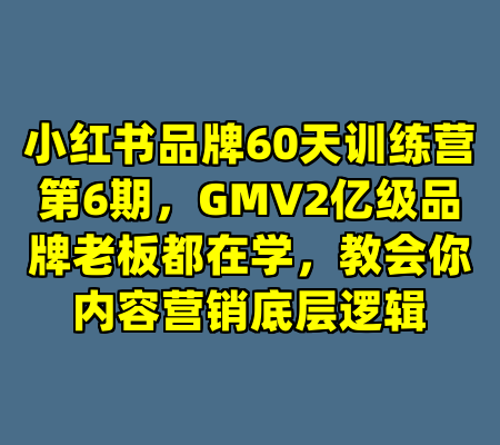 小红书品牌60天训练营第6期，GMV2亿级品牌老板都在学，教会你内容营销底层逻辑