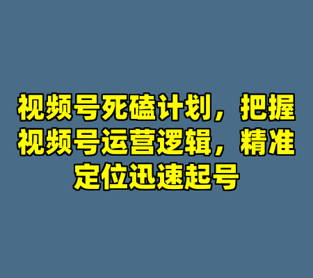 视频号死磕计划，把握视频号运营逻辑，精准定位迅速起号