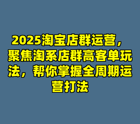2025淘宝店群运营，聚焦淘系店群高客单玩法，帮你掌握全周期运营打法