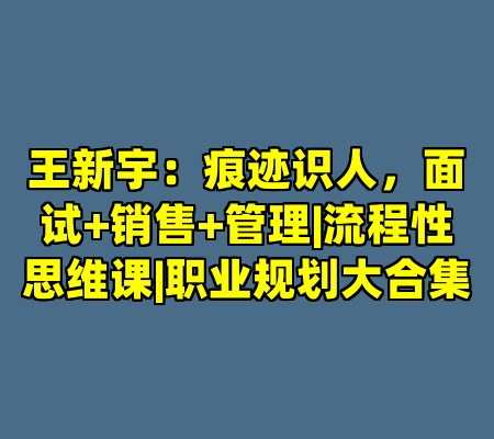 王新宇：痕迹识人，面试+销售+管理|流程性思维课|职业规划大合集