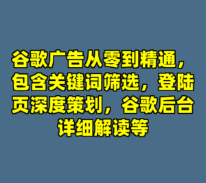 谷歌广告从零到精通，包含关键词筛选，登陆页深度策划，谷歌后台详细解读等-cc资源站