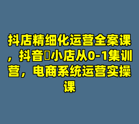 抖店精细化运营全案课，抖音​小店从0-1集训营，电商系统运营实操课