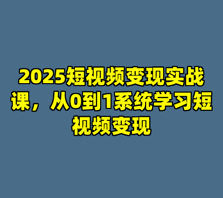 2025短视频变现实战课，从0到1系统学习短视频变现