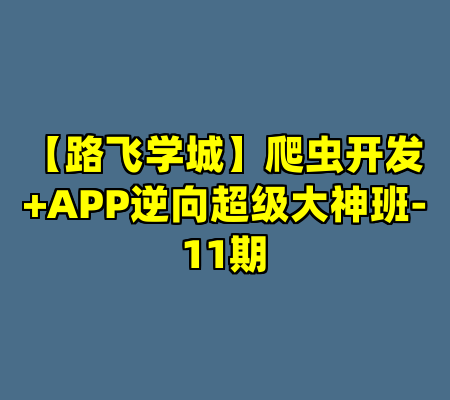 【路飞学城】爬虫开发+APP逆向超级大神班-11期